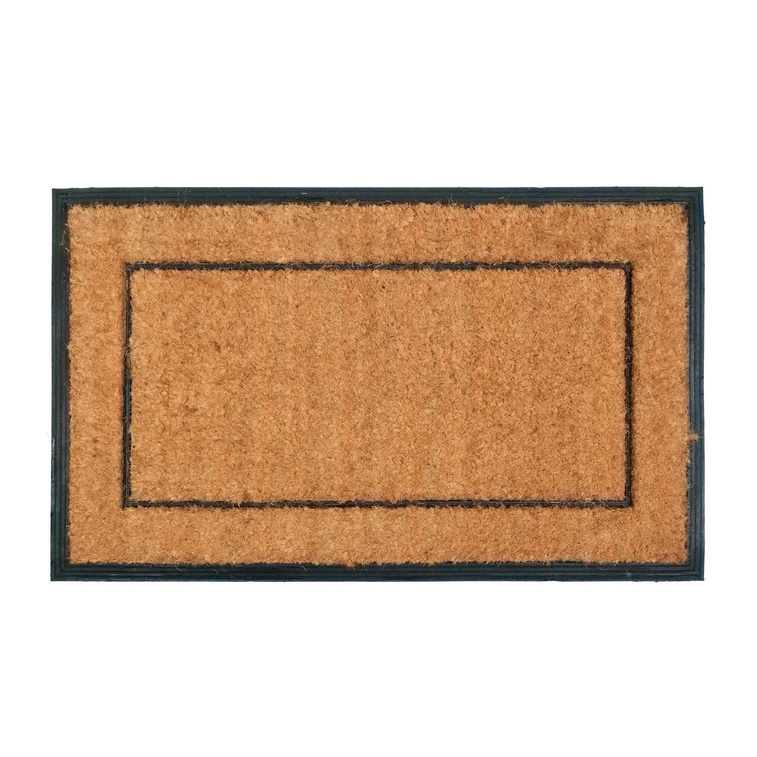 OnlyMat Plain Natural Coir Doormat with Rubber Moulded Border and Backing Mat (60cm x 90cm x 2 cm)