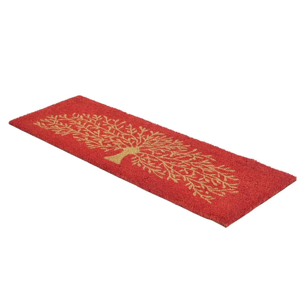 OnlyMat Red Colour Tree of Life Printed Natural Coir Doormat - Two Sizes