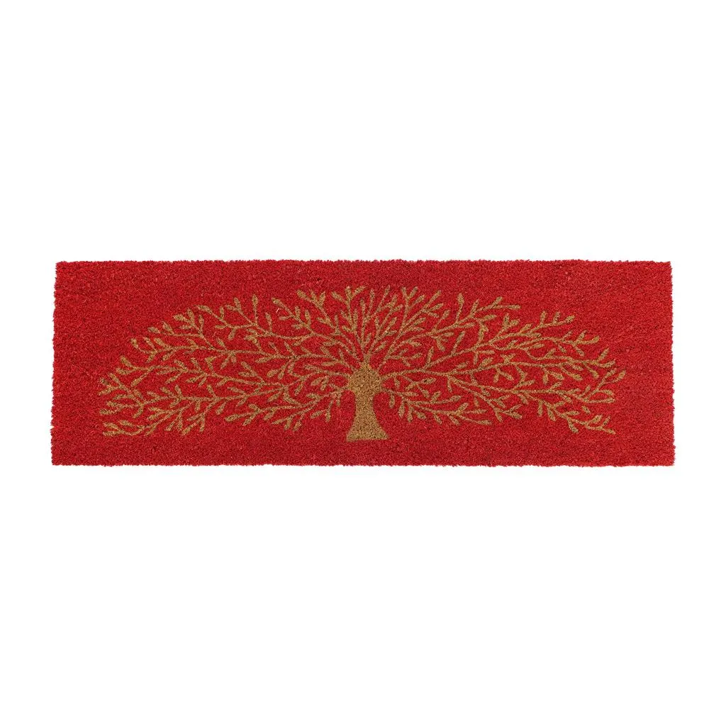 OnlyMat Red Colour Tree of Life Printed Natural Coir Doormat - Two Sizes