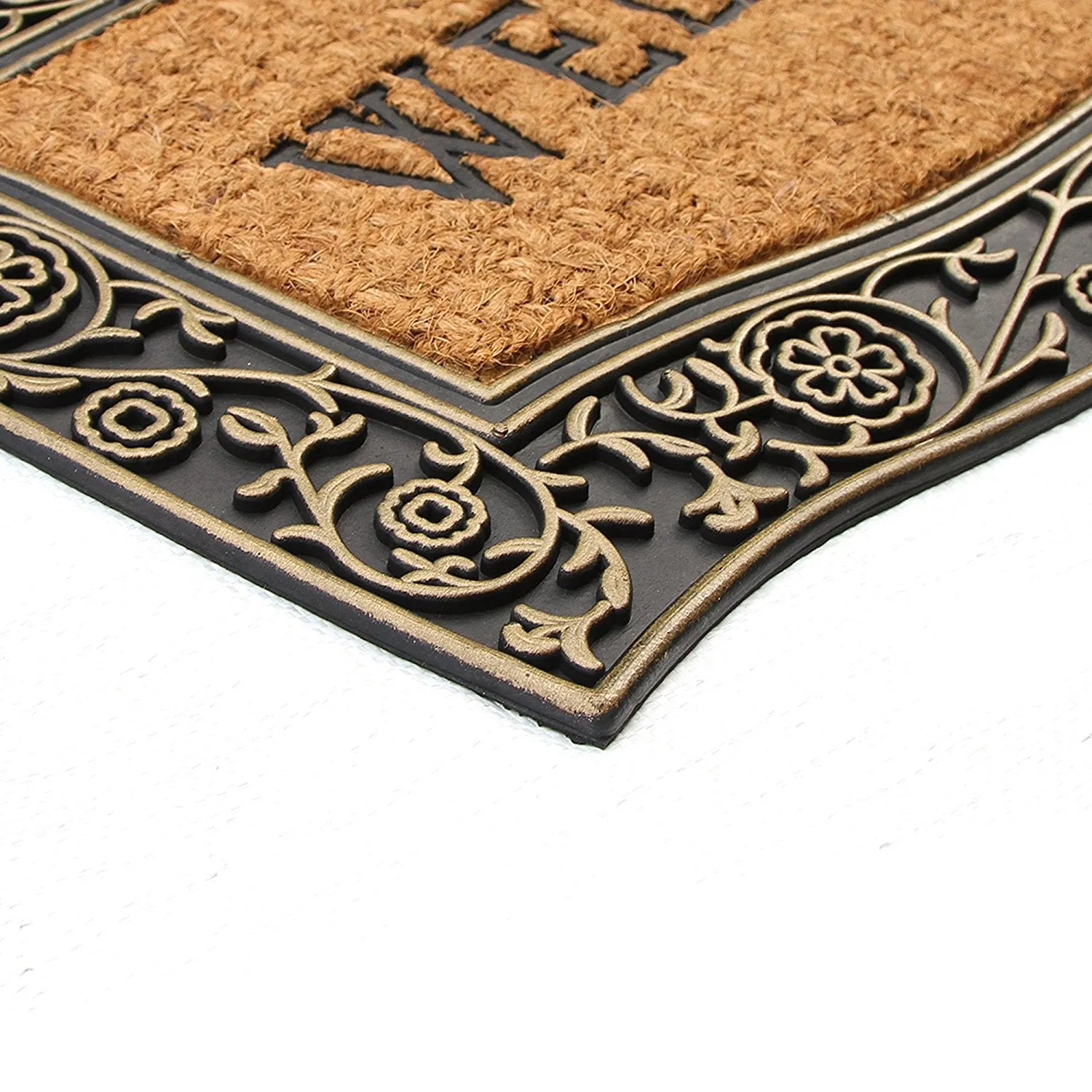 OnlyMat Welcome Natural Coir Entrance Mat with Golden Colour Border