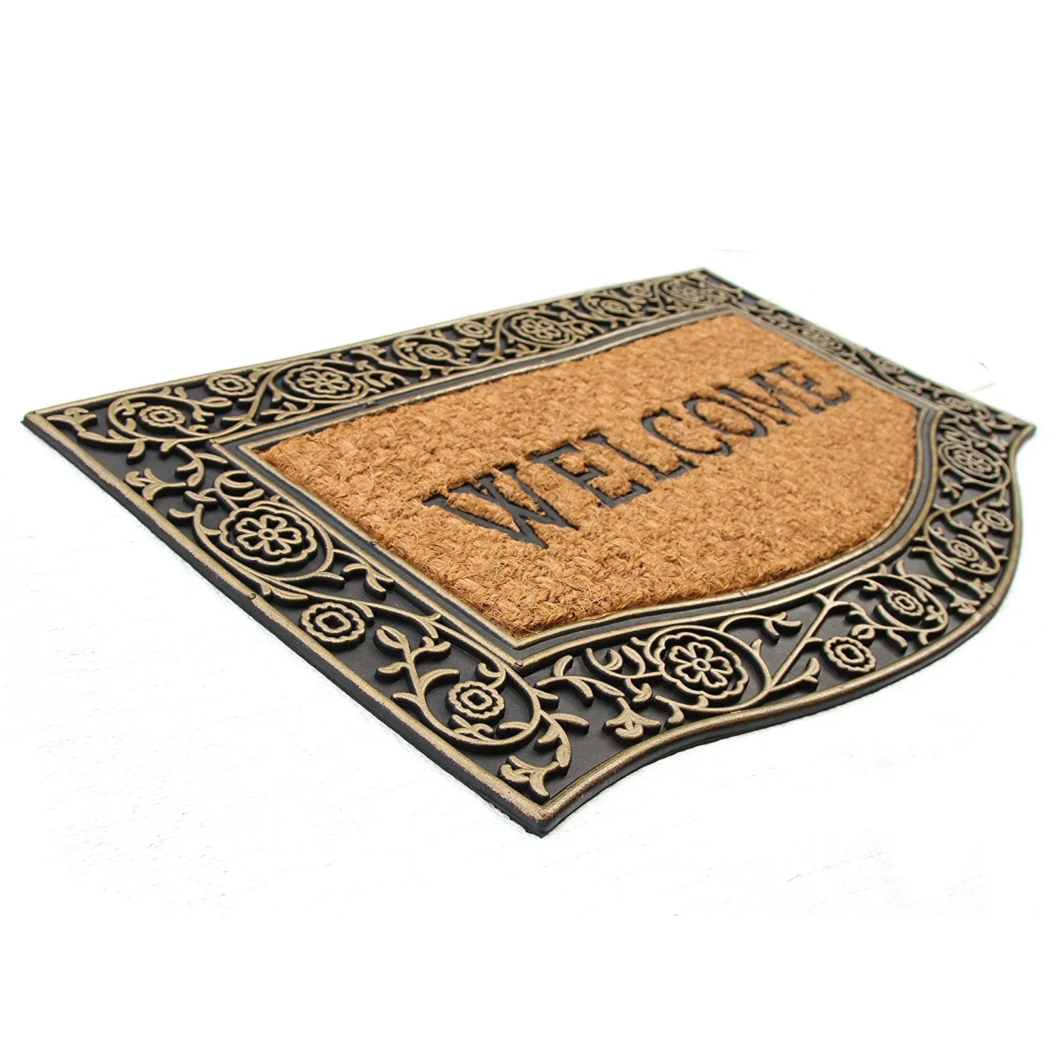 OnlyMat Welcome Natural Coir Entrance Mat with Golden Colour Border