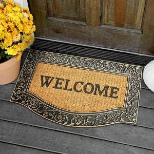 OnlyMat Welcome Natural Coir Entrance Mat with Golden Colour Border