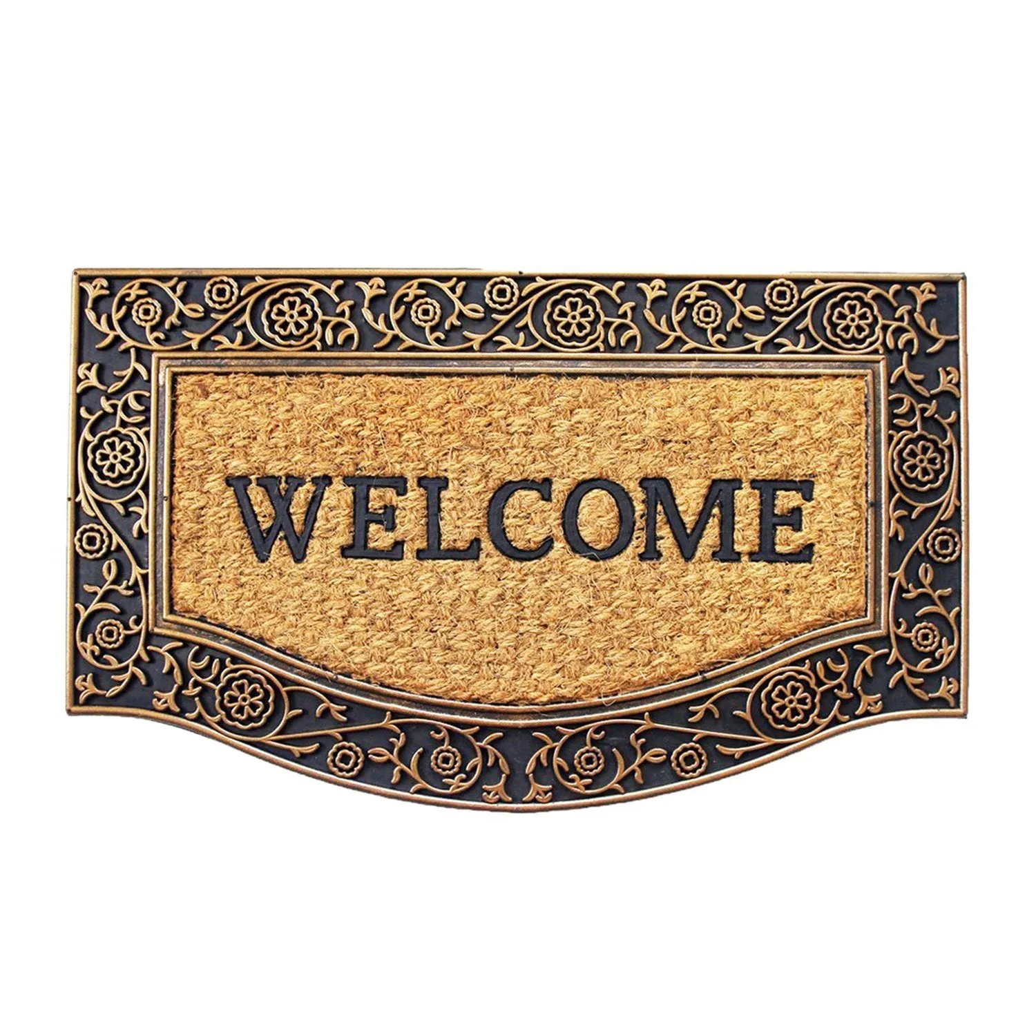 OnlyMat Welcome Natural Coir Entrance Mat with Golden Colour Border