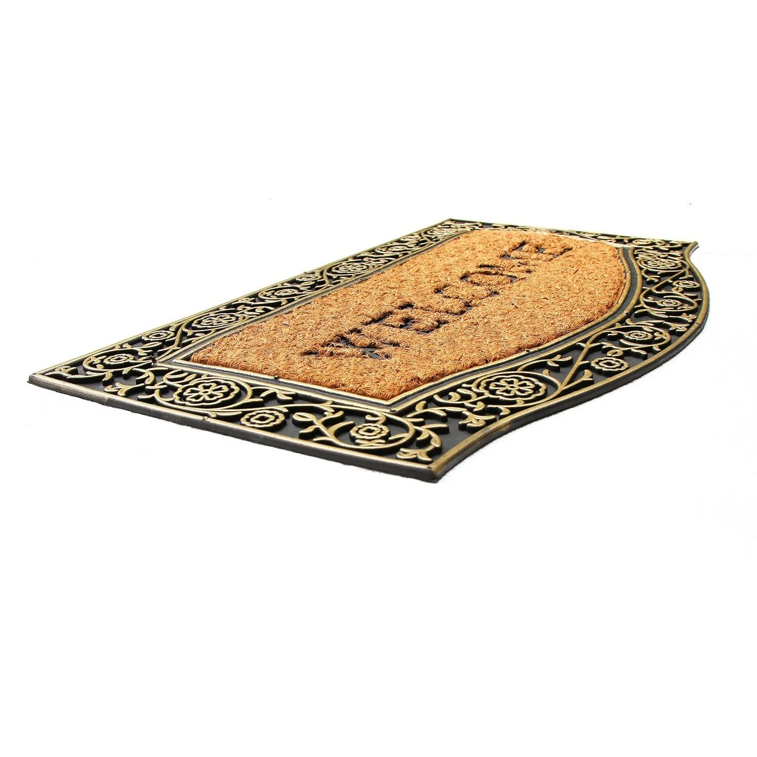 OnlyMat Welcome Natural Coir Entrance Mat with Golden Colour Border