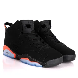 Original Air Jordan 6 Retro Black Suede Sneakers With Orange And Blue Designs