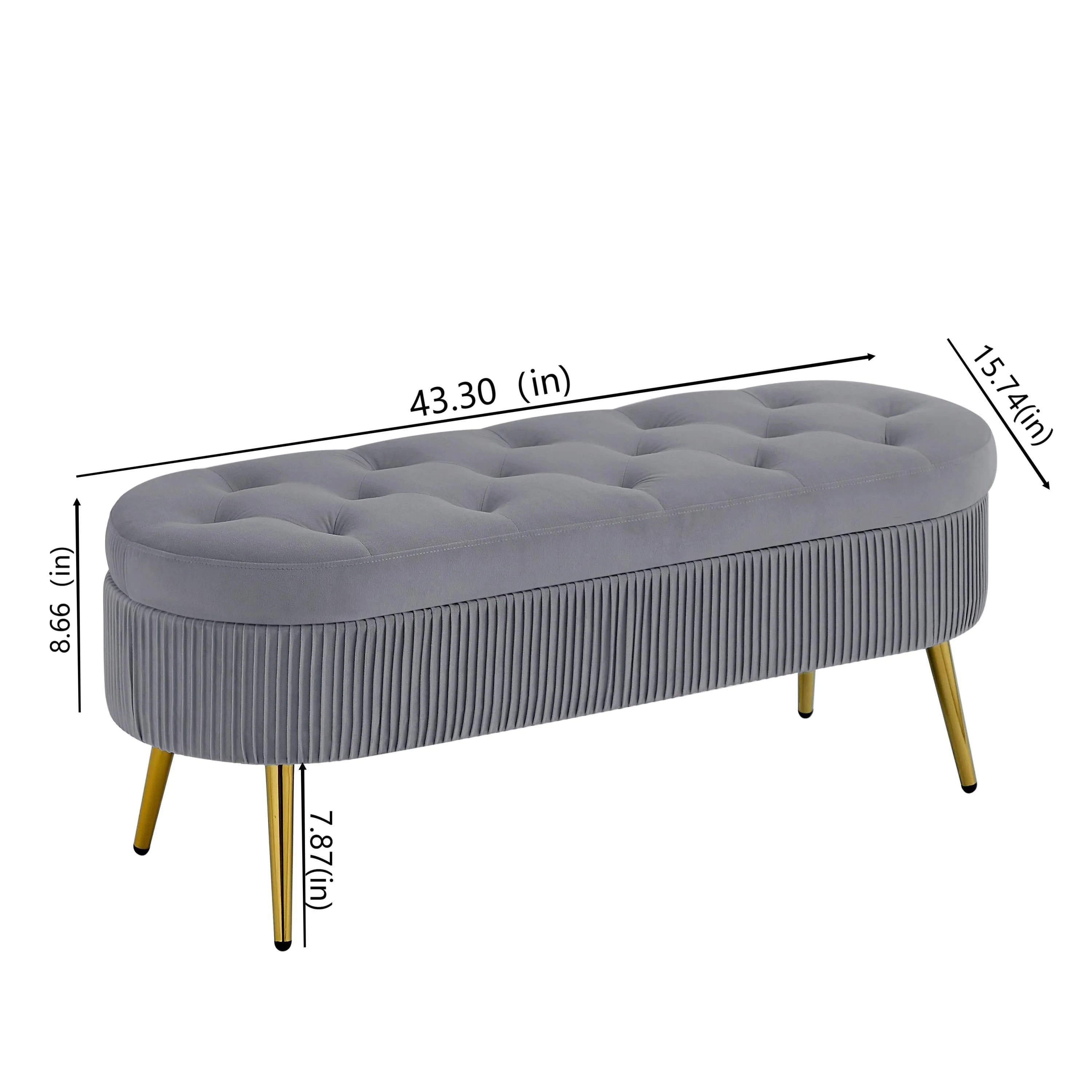 Oval Storage Bench Velvet - Gray