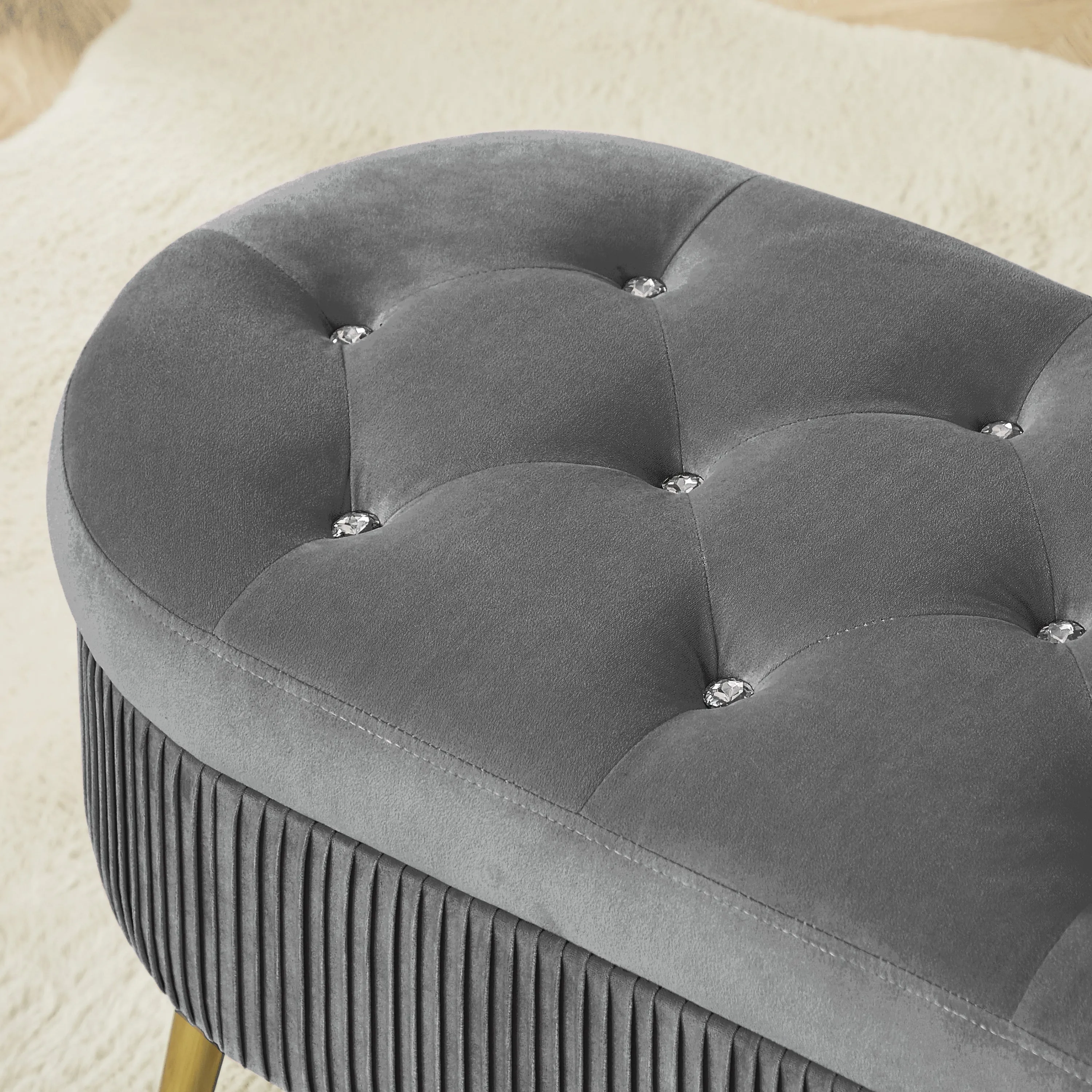 Oval Storage Bench Velvet - Gray