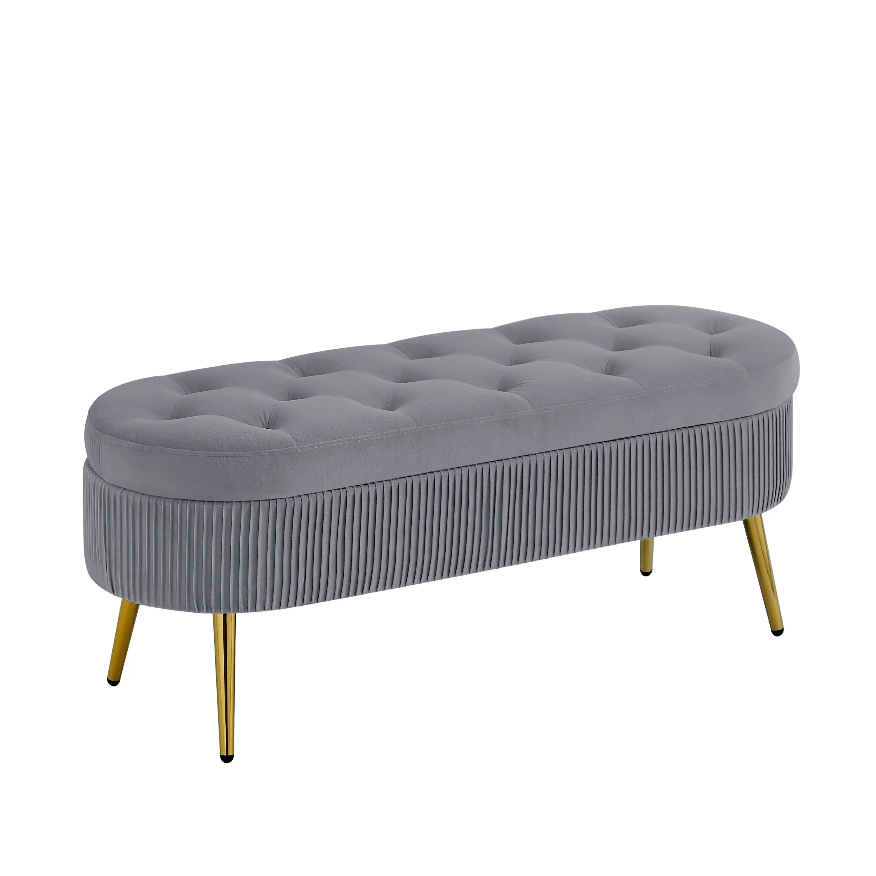 Oval Storage Bench Velvet - Gray