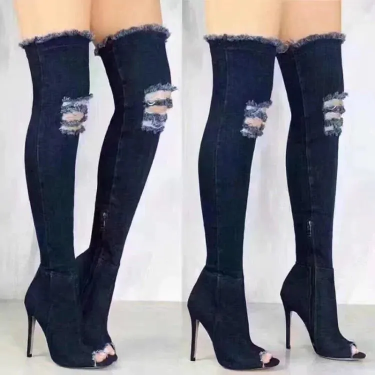 Over The Knee Denim Boots^