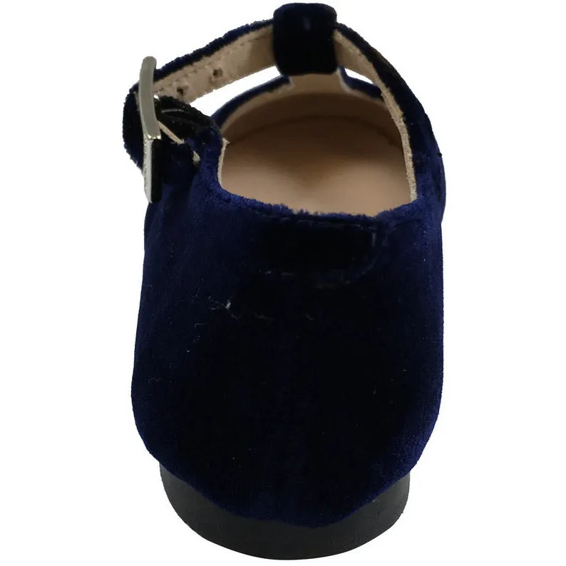 Papanatas by Eli 6427 Velvet Navy T-Strap Buckle Mary Jane Flats