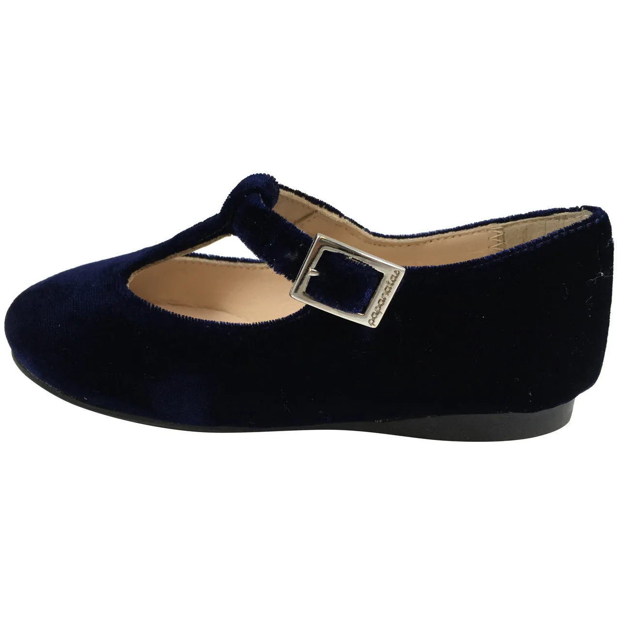 Papanatas by Eli 6427 Velvet Navy T-Strap Buckle Mary Jane Flats