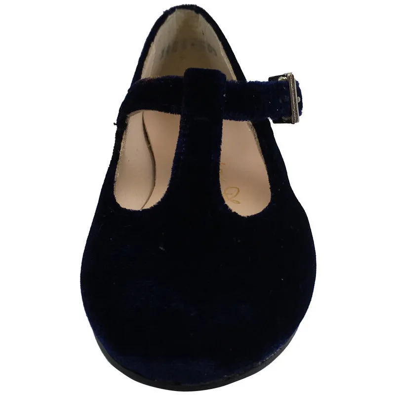 Papanatas by Eli 6427 Velvet Navy T-Strap Buckle Mary Jane Flats