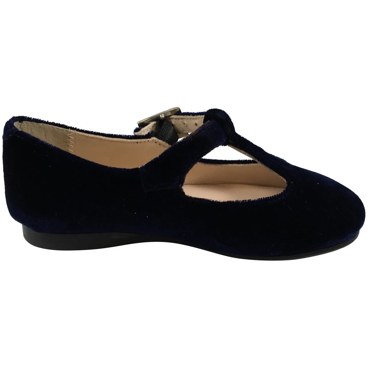 Papanatas by Eli 6427 Velvet Navy T-Strap Buckle Mary Jane Flats