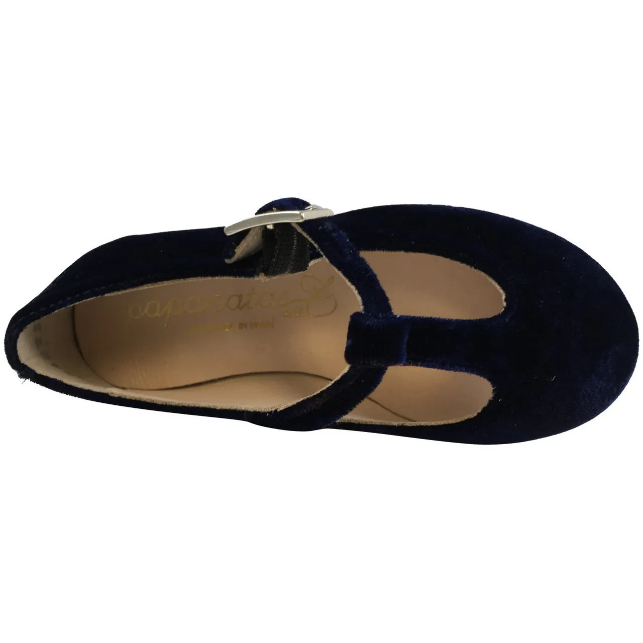 Papanatas by Eli 6427 Velvet Navy T-Strap Buckle Mary Jane Flats