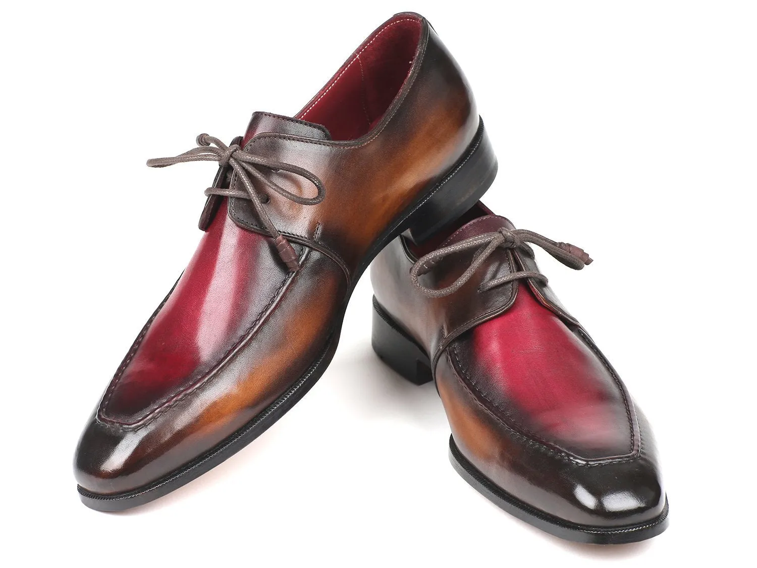 Paul Parkman Brown & Bordeaux Dual Tone Apron Derby Shoes (ID#33BB12)