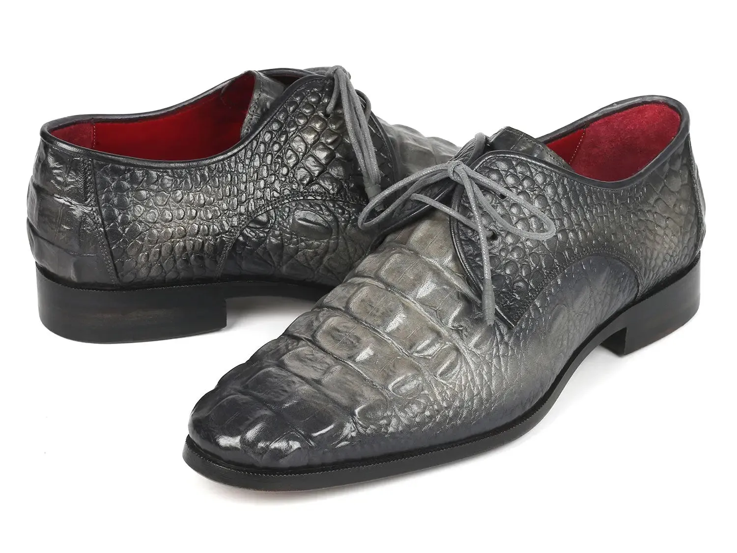 Paul Parkman Crocodile Embossed Calfskin Derby Shoes in Gray