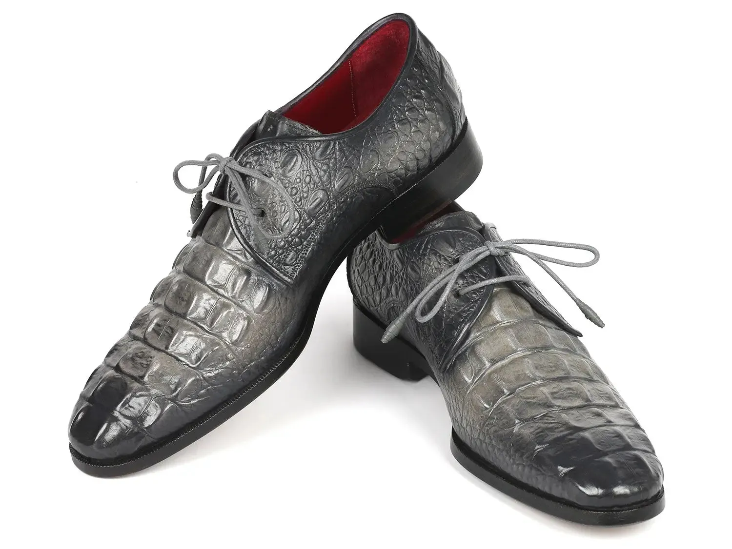 Paul Parkman Crocodile Embossed Calfskin Derby Shoes in Gray