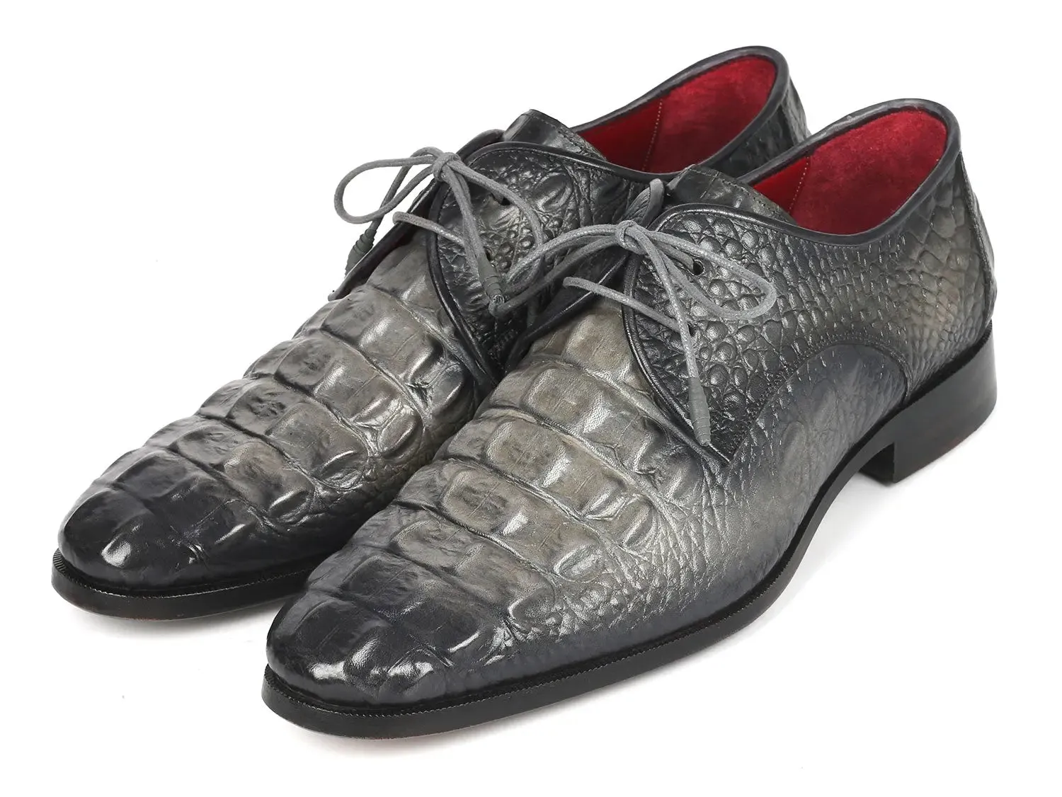 Paul Parkman Crocodile Embossed Calfskin Derby Shoes in Gray