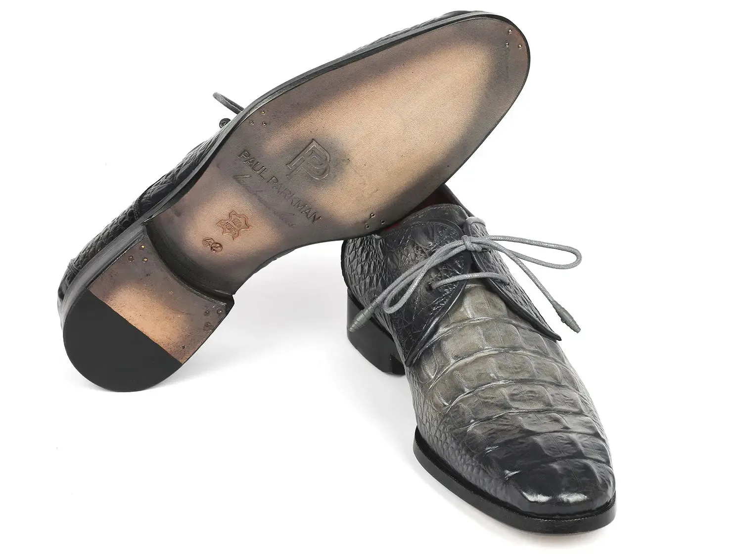 Paul Parkman Crocodile Embossed Calfskin Derby Shoes in Gray