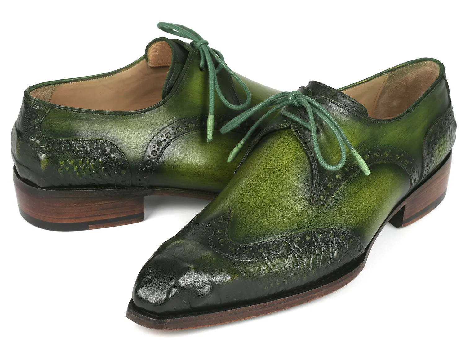 Paul Parkman Goodyear Welted Wingtip Derby Shoes Green