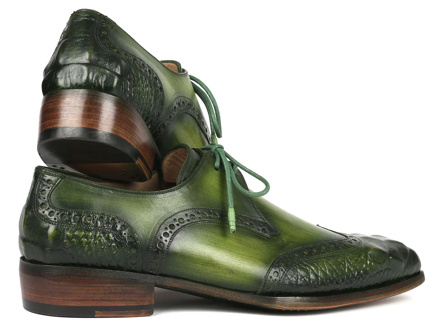 Paul Parkman Goodyear Welted Wingtip Derby Shoes Green