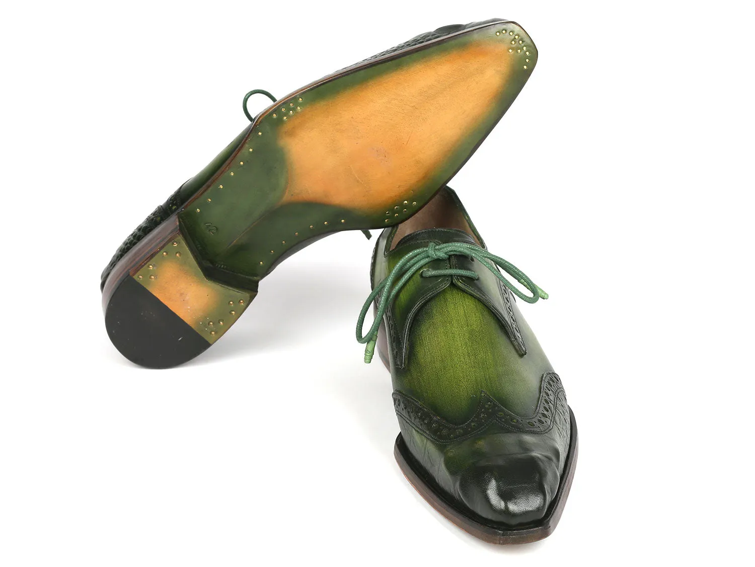 Paul Parkman Goodyear Welted Wingtip Derby Shoes Green