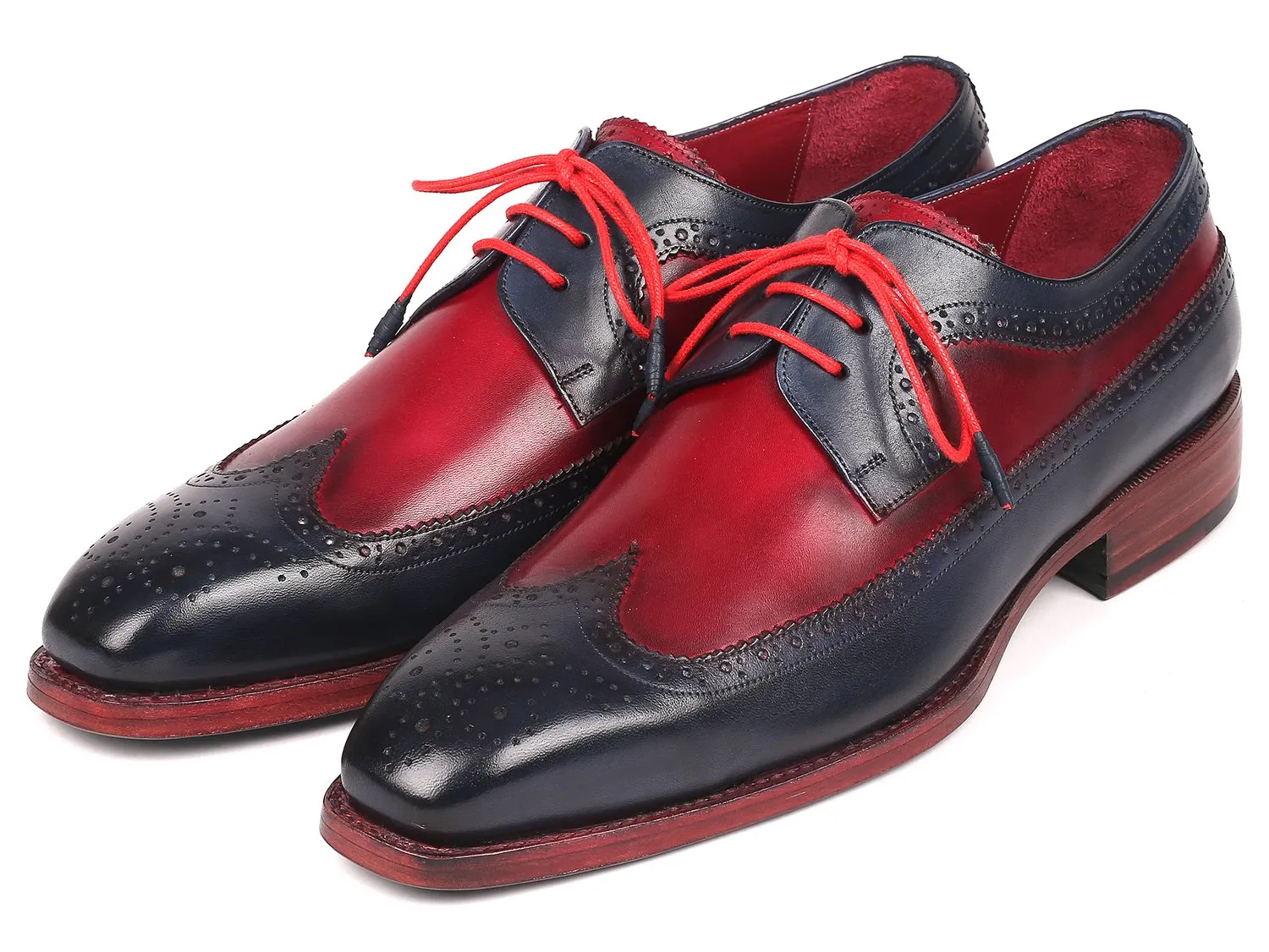 Paul Parkman Goodyear Welted Wingtip Derby Shoes in Navy & Bordeaux