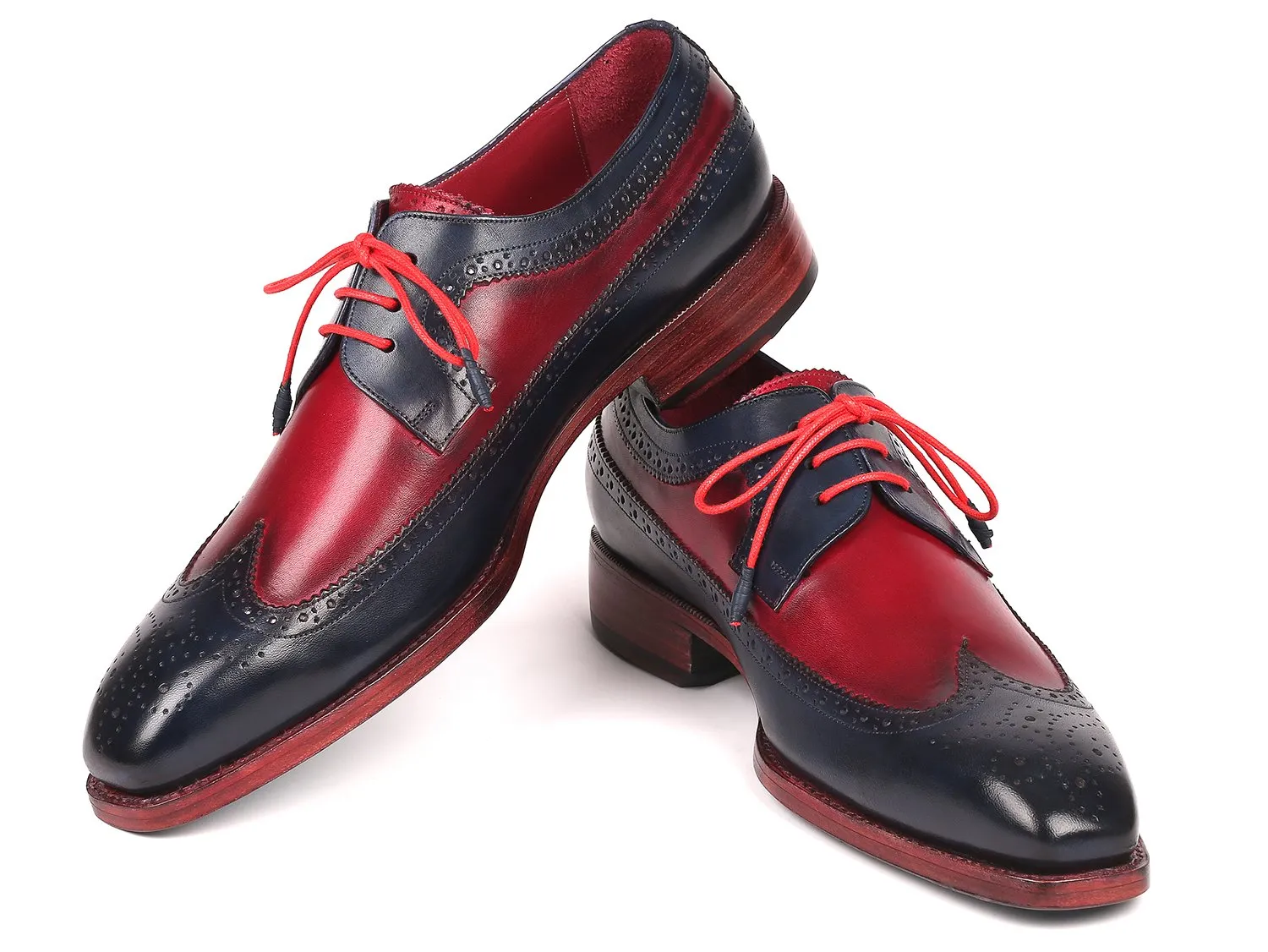 Paul Parkman Goodyear Welted Wingtip Derby Shoes in Navy & Bordeaux