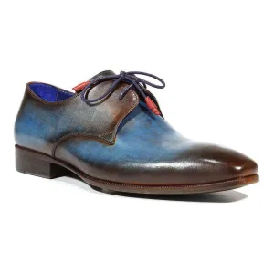 Paul Parkman Handmade Designer Shoes Men's Designer Shoes Hand-Painted Derby Blue / Brown Oxfords (PM3010)