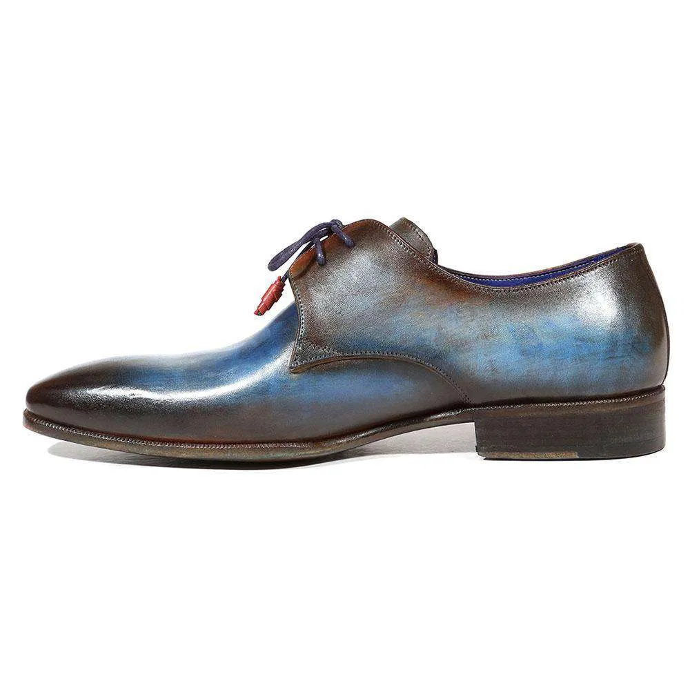 Paul Parkman Handmade Designer Shoes Men's Designer Shoes Hand-Painted Derby Blue / Brown Oxfords (PM3010)