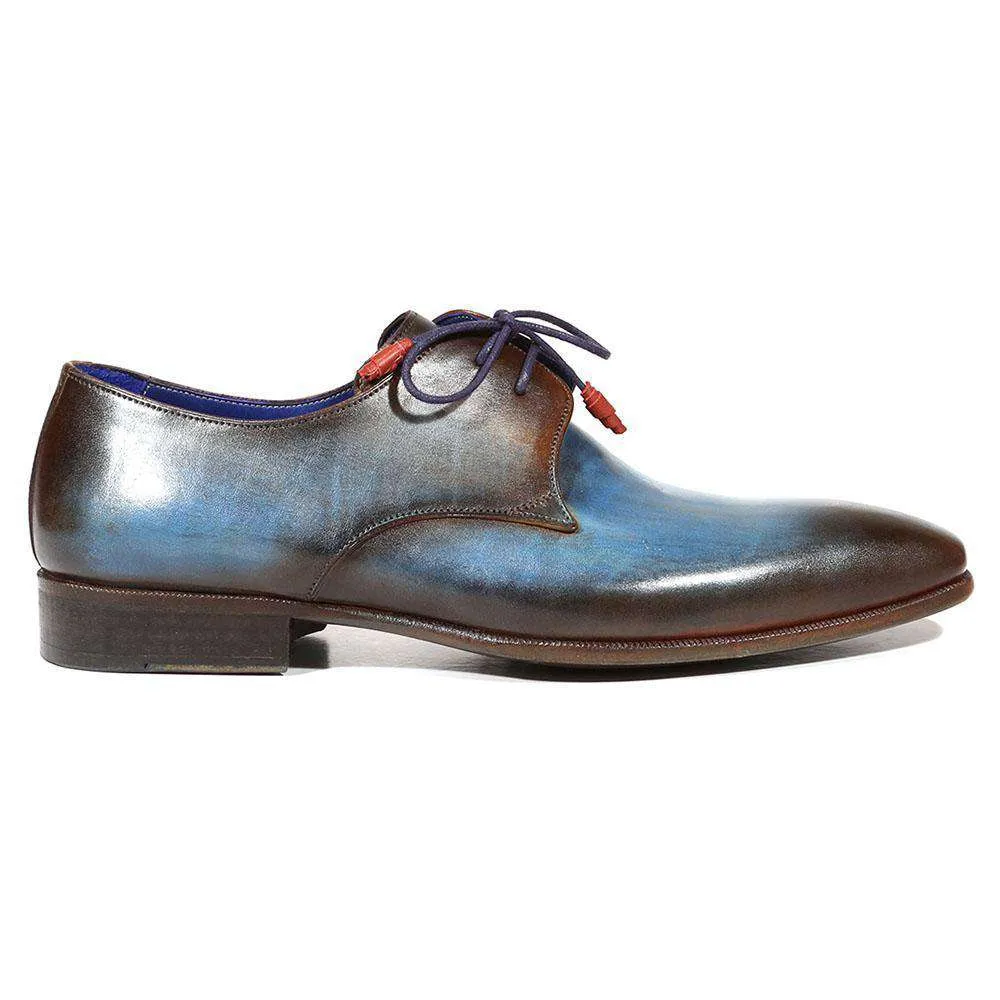 Paul Parkman Handmade Designer Shoes Men's Designer Shoes Hand-Painted Derby Blue / Brown Oxfords (PM3010)