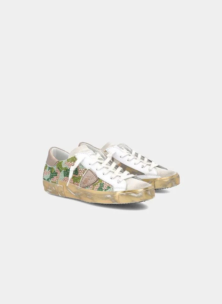 Philippe Model Prsx Low Sneakers in Camoflauge Rhinestone