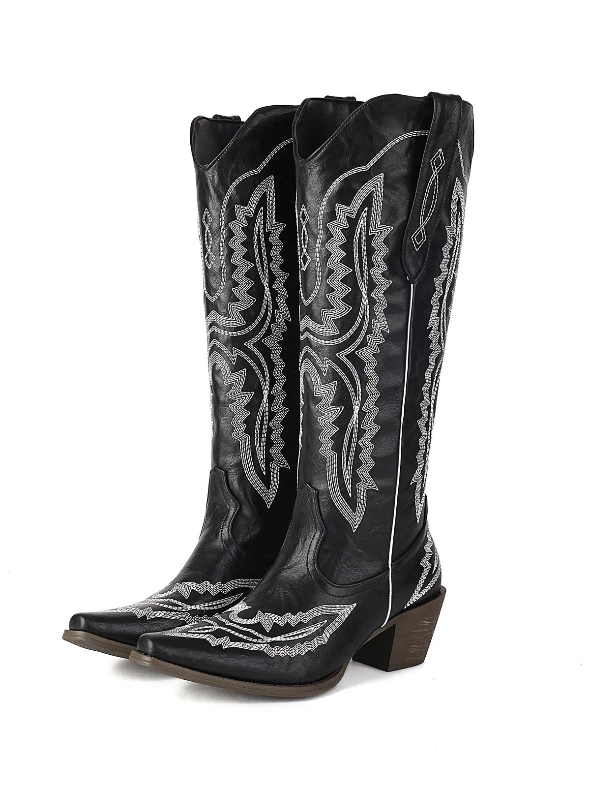 Pointed Embroidered Cowboy Knee-High Boots