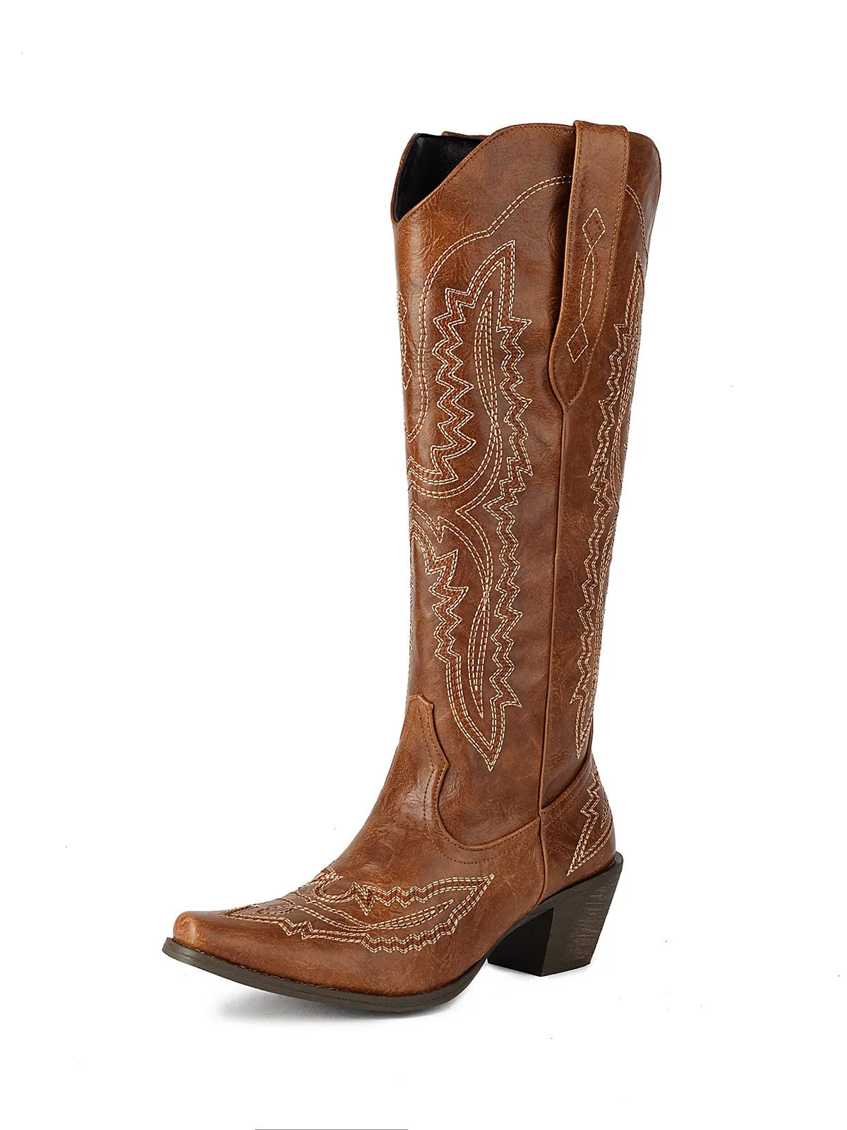 Pointed Embroidered Cowboy Knee-High Boots