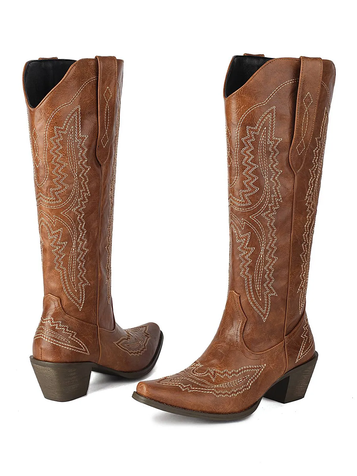 Pointed Embroidered Cowboy Knee-High Boots