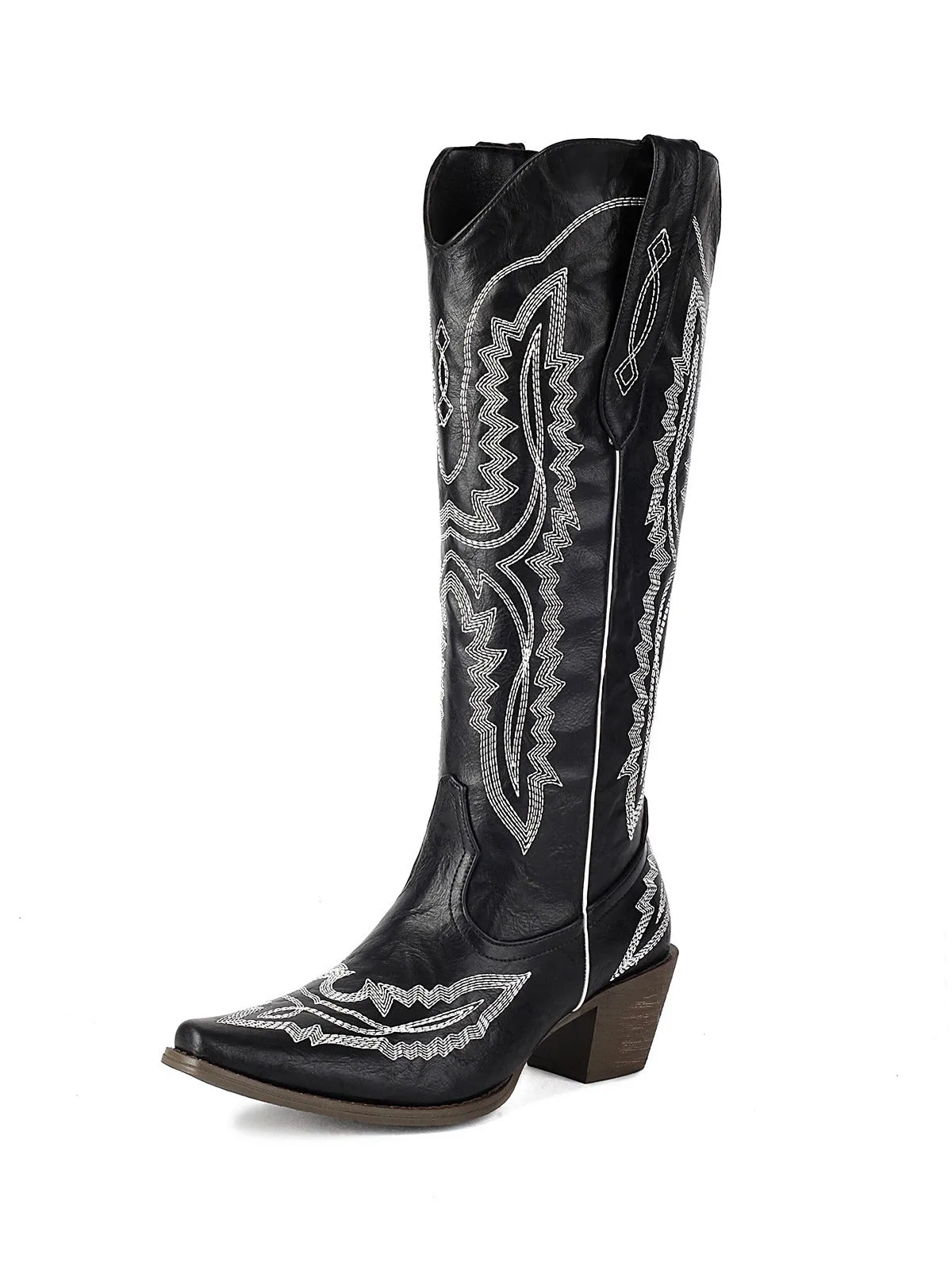 Pointed Embroidered Cowboy Knee-High Boots