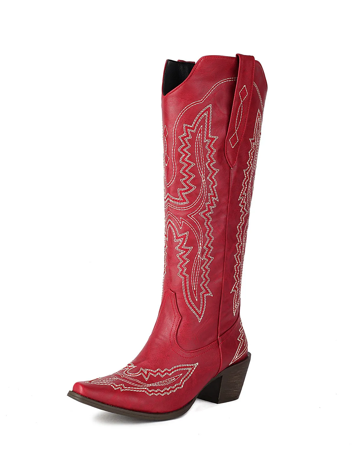 Pointed Embroidered Cowboy Knee-High Boots