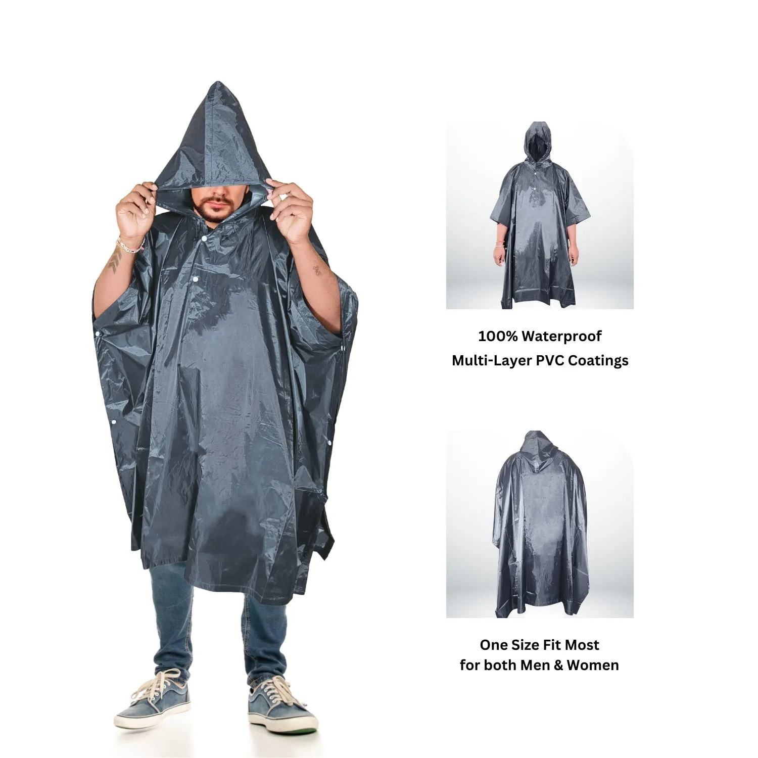 Prokick Polyester PVC Coating Rain Poncho for Men and Women, Free Size