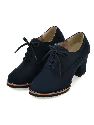 Retro Solid Lace-up Thick Heel Shoes