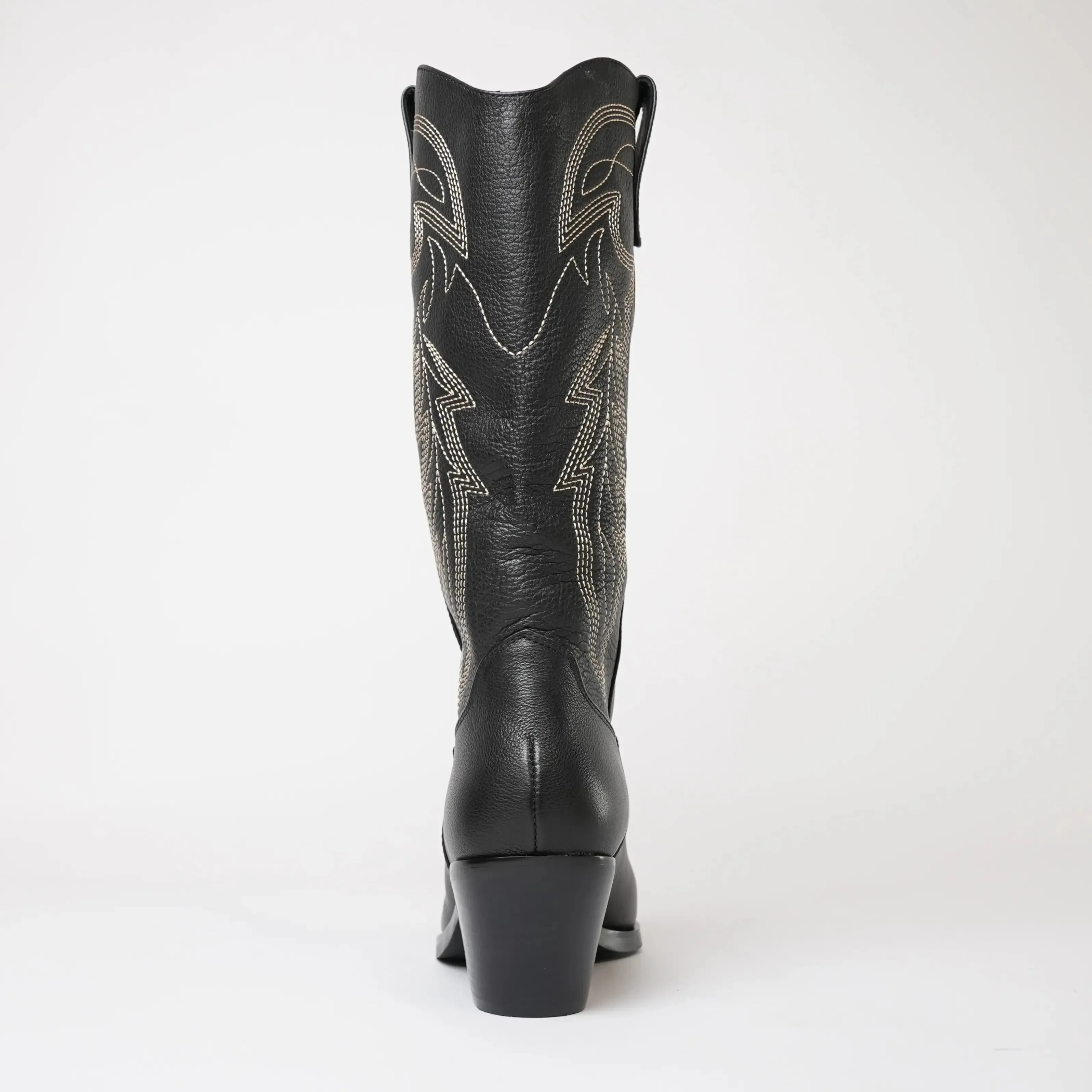 Riding Black Leather/ Gold Embroidery Knee High Boots