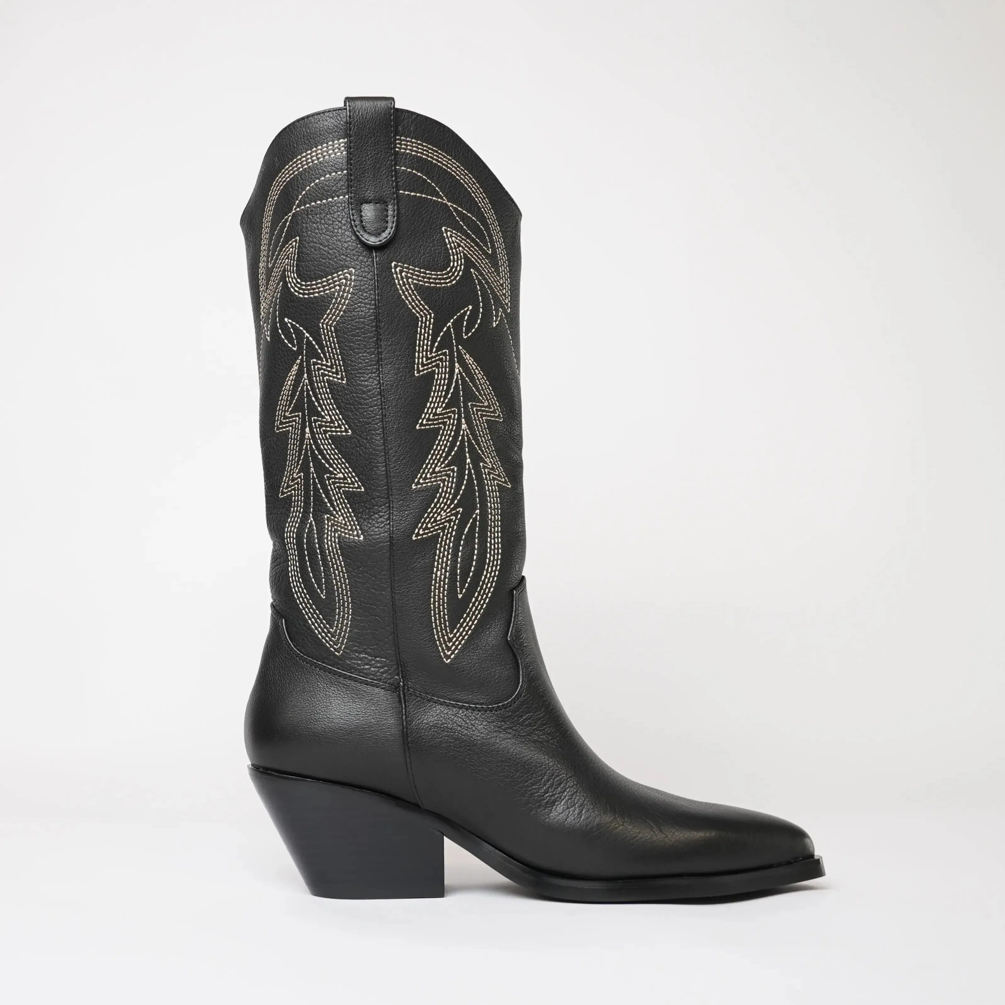 Riding Black Leather/ Gold Embroidery Knee High Boots