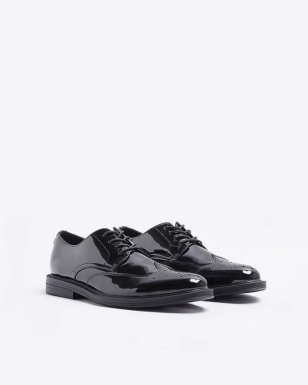 River Island Black Wide Fit Pattern Mens Derby Shoes