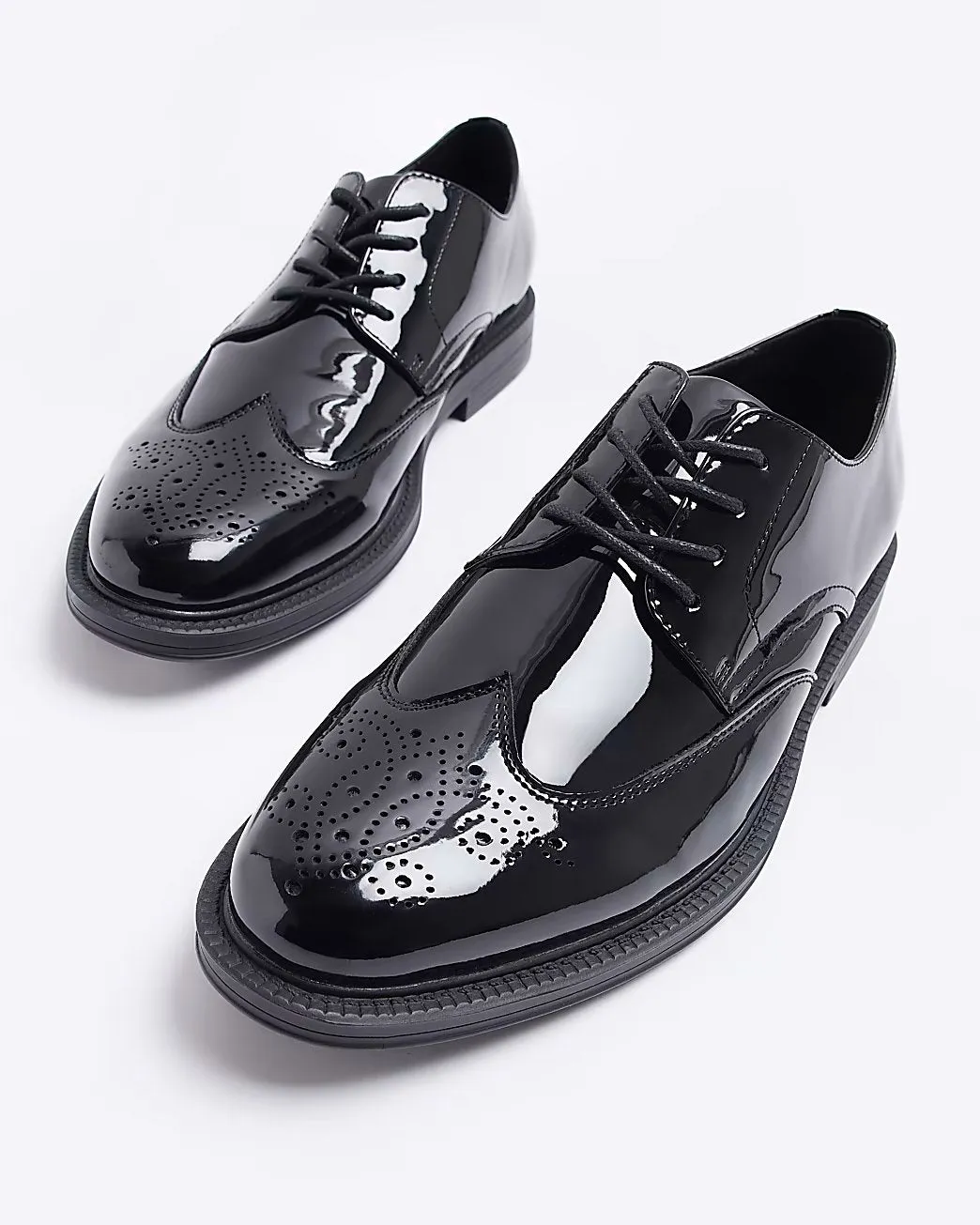 River Island Black Wide Fit Pattern Mens Derby Shoes