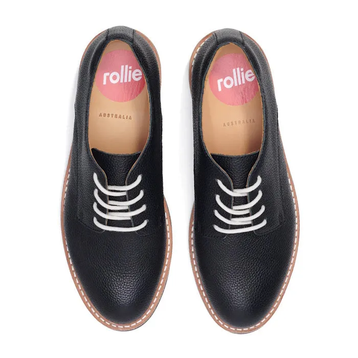 Rollie Womens Derby Brogue Rise Black Leather Shoe