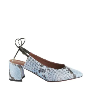 Slingback Shoes In Light Blue Python Print Leather