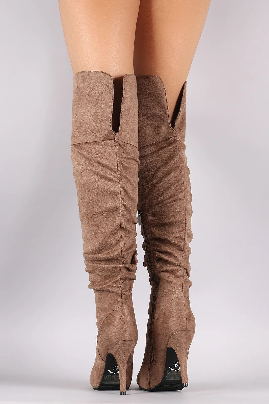 Slouchy Suede OTK Almond Toe Stiletto Boots