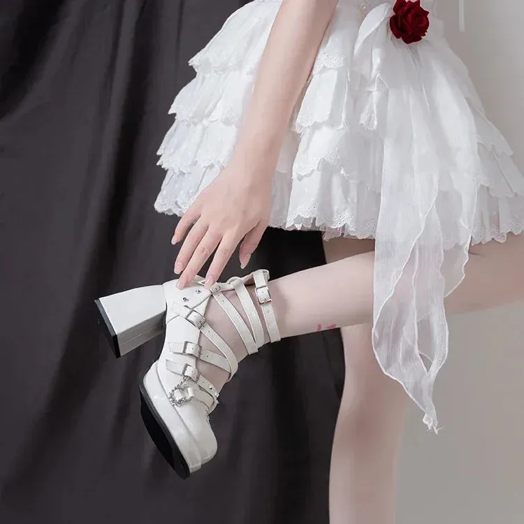 Sohiwoo Fashion Sweet Cute Punk Gothic Women High-Heeled Shoes Spring Autumn Y2K Mary Jane Leather Shoes Lolita High-End Strap Pumps