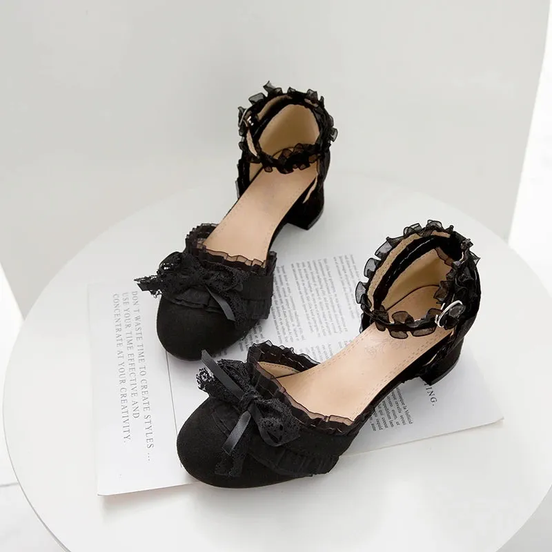 Sohiwoo Lolita tea party shoes spring and summer lace sandals female thick with fairy style student shoes  bow round head thick shoes