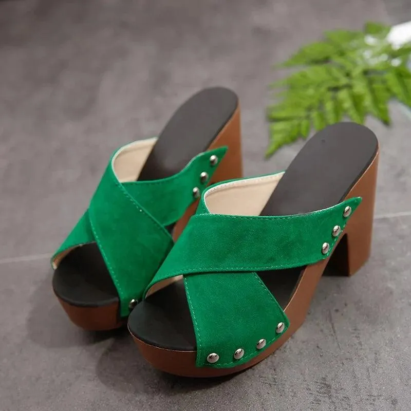 Square High Heel Platform Women's Summer Sandals: Elegant Rivet Pumps