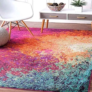 Status Contract Abstract Persian Persian Carpet Rug Runner (Multicolour, Polyester, 3 x 5 Feet )